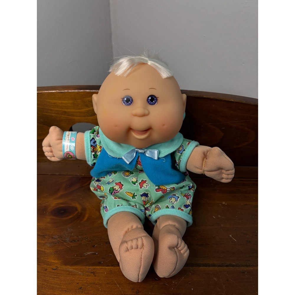Cabbage Patch Kids Newborn Boy Purple Eyes Blonde Hair Original Carrier 2004